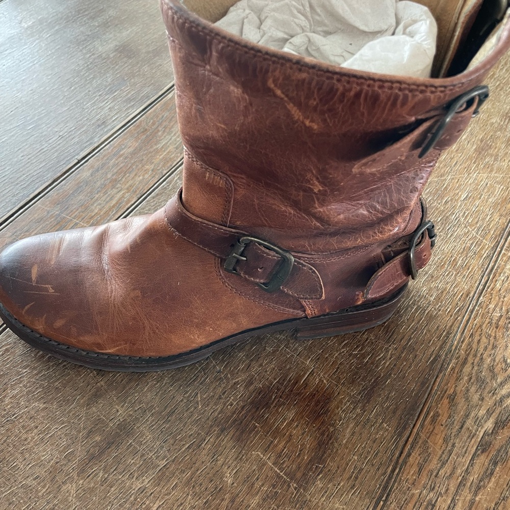 Frye Chestnut Brown Leather Lace-Up Harness Boots - Picture 10 of 14